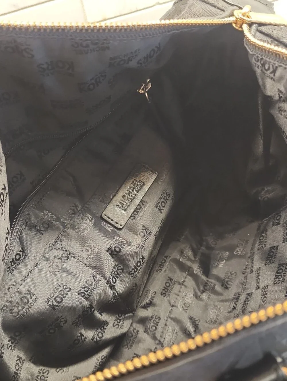Michael Kors Black MK Logo Satchel with Gold Hardware